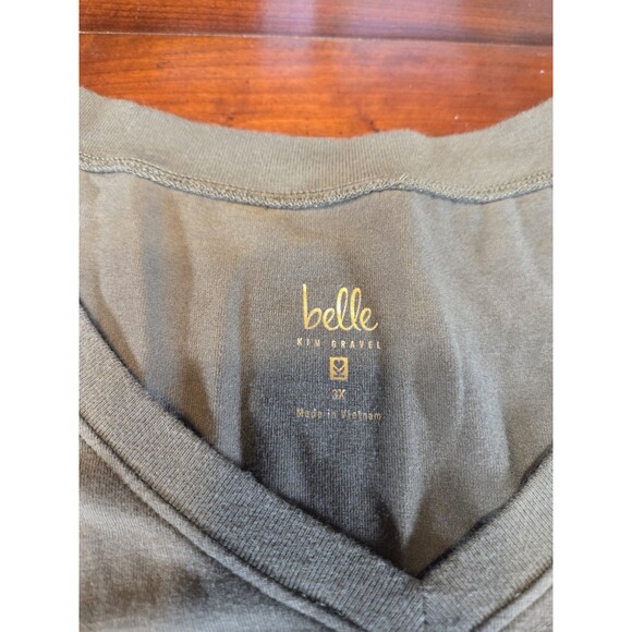 Belle by Kim Gravel Top Womens 3X Olive Green Pima Cotton Modal Knit V-Neck - Picture 2 of 4